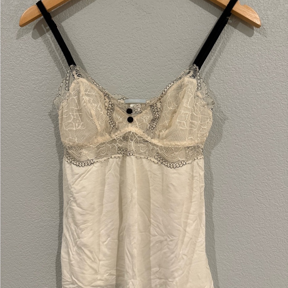 Eberjey Cream Lace-Trimmed Camisole with Black Straps